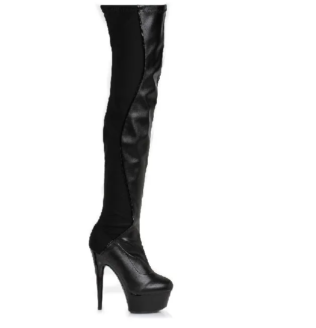 6" Half-Stretch Black-light Platform Thigh Boot (ES609-UNIQUE)