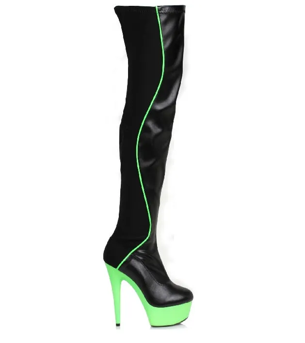 6" Half-Stretch Black-light Platform Thigh Boot (ES609-UNIQUE)