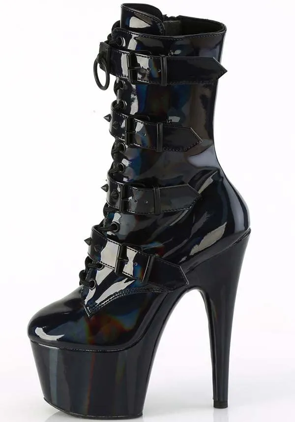 ADORE-1046 [Black Holo Patent] | PLATFORM BOOTS [PREORDER]