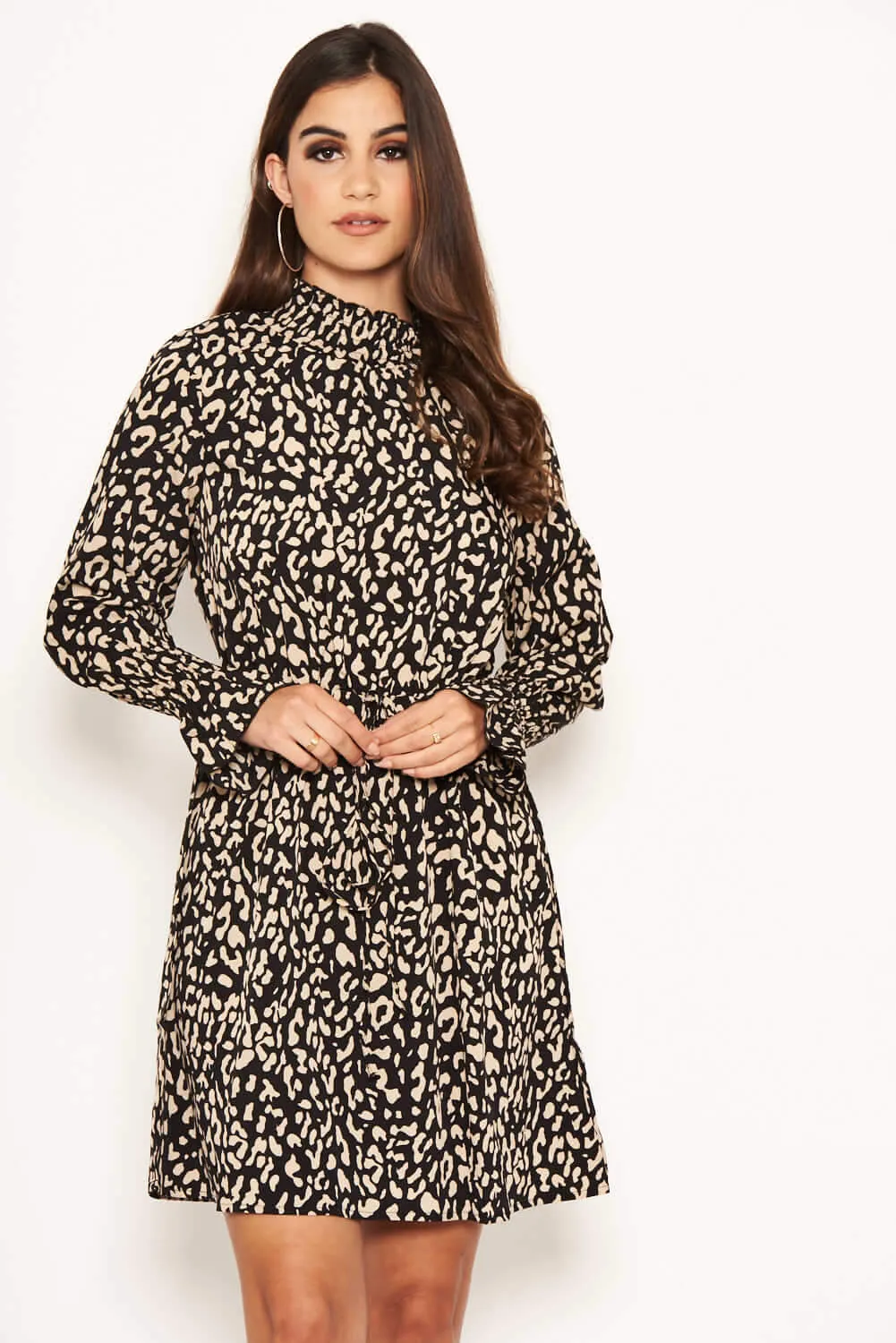 Animal Print High Neck Dress