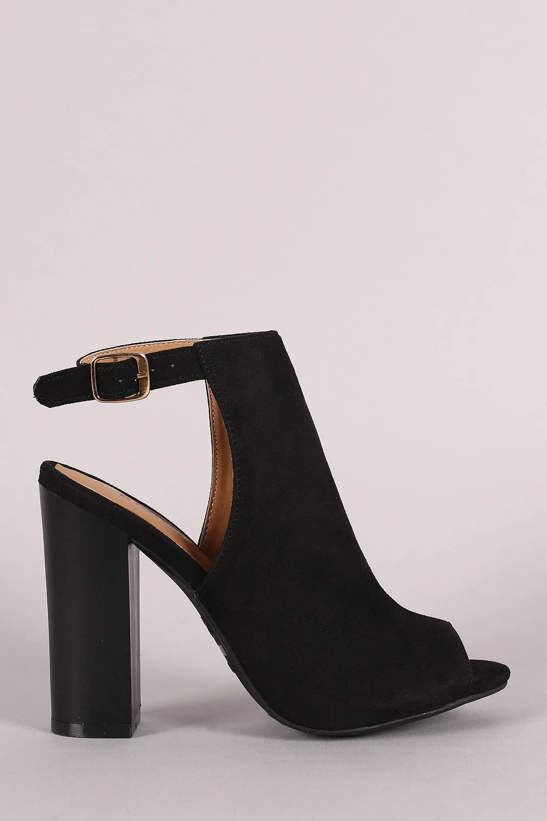 Bamboo Suede Ankle Strap Chunky Heeled Mule Booties