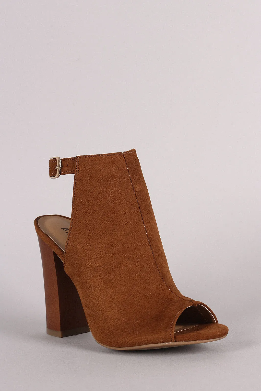 Bamboo Suede Ankle Strap Chunky Heeled Mule Booties