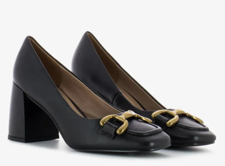 Bibi Lou Amber Black Leather Heeled Loafers