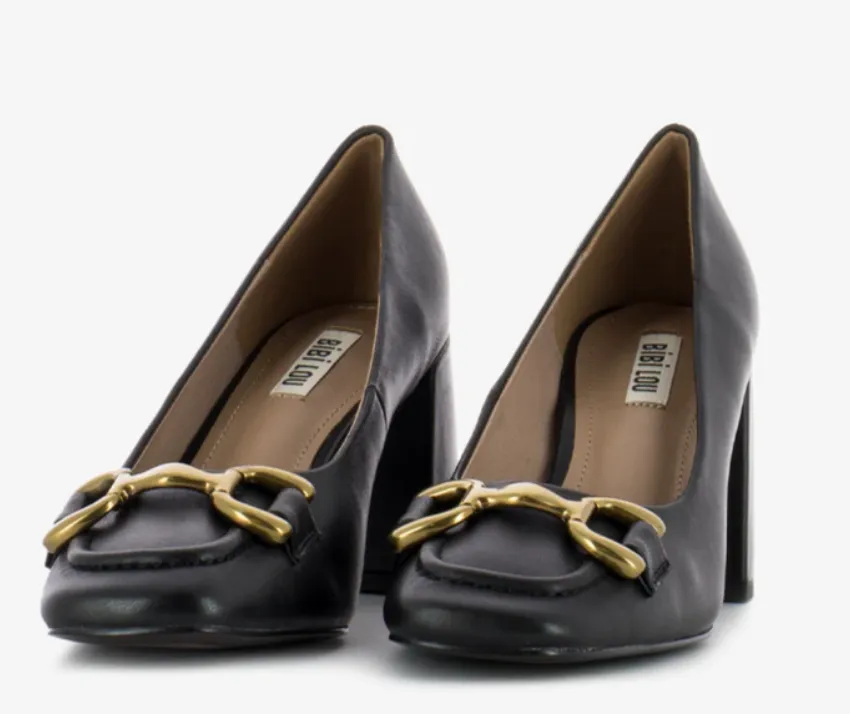 Bibi Lou Amber Black Leather Heeled Loafers