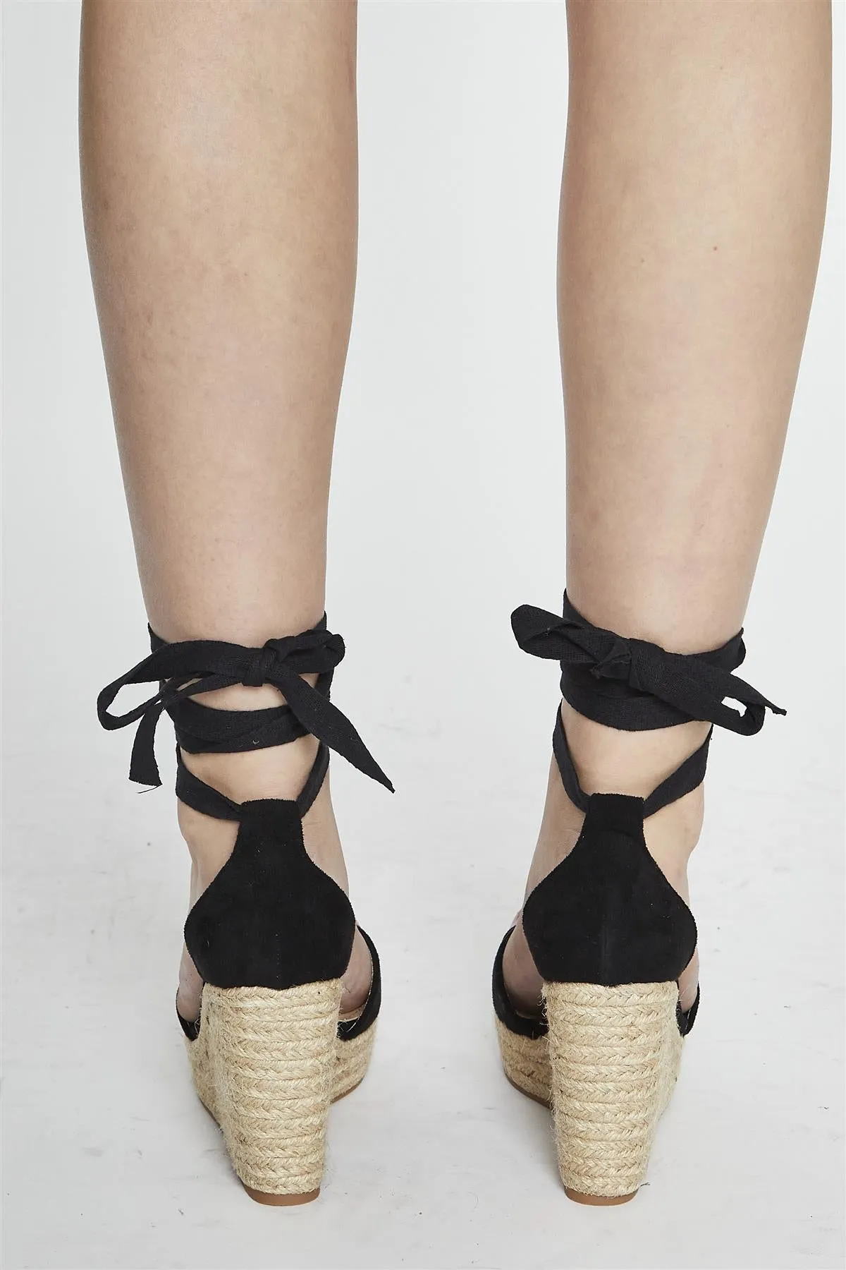 Black Lace Up Espadrille Wedges