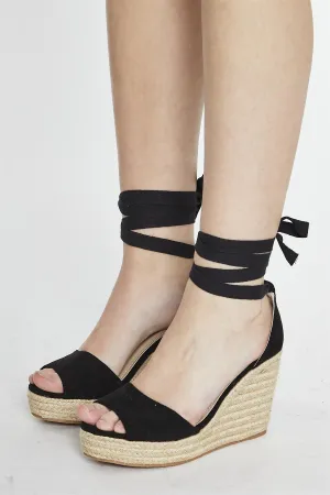 Black Lace Up Espadrille Wedges