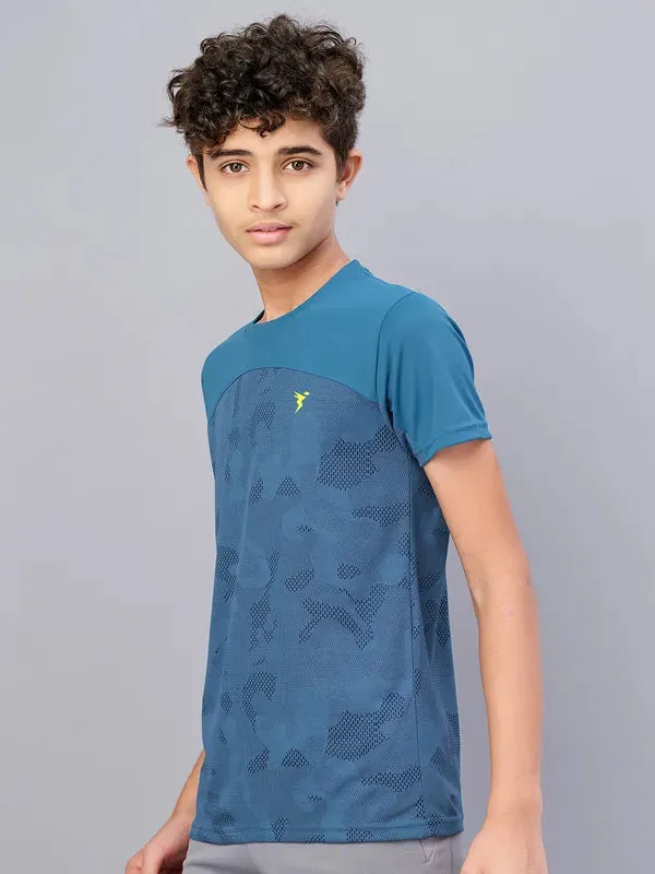 Boys Self Design Slim Fit Crew Neck T-shirt with VENTMESH