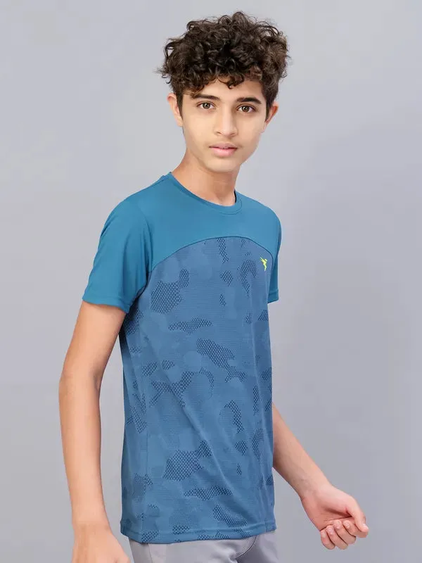 Boys Self Design Slim Fit Crew Neck T-shirt with VENTMESH