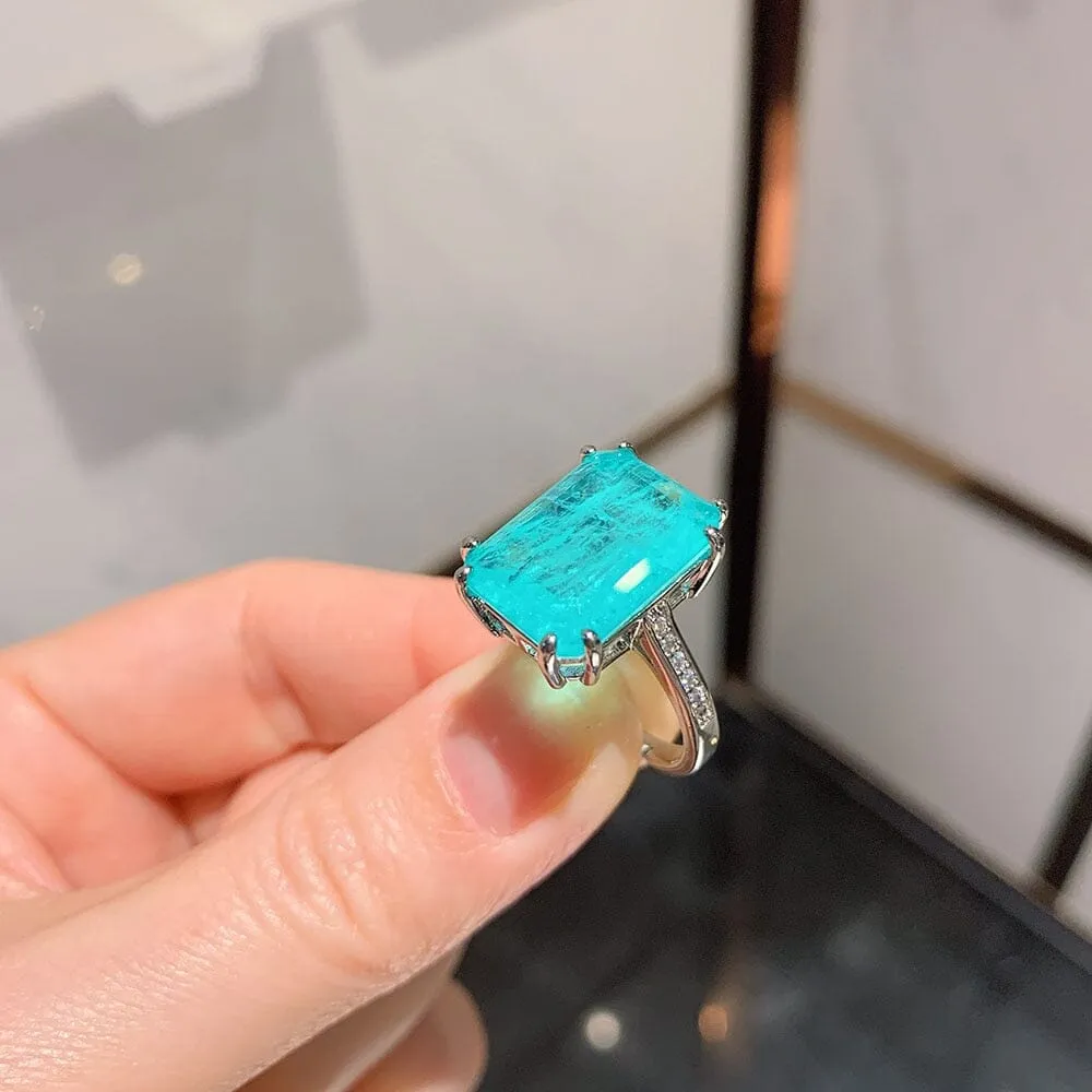 Charms Big Gemstone Paraiba Tourmaline Ring