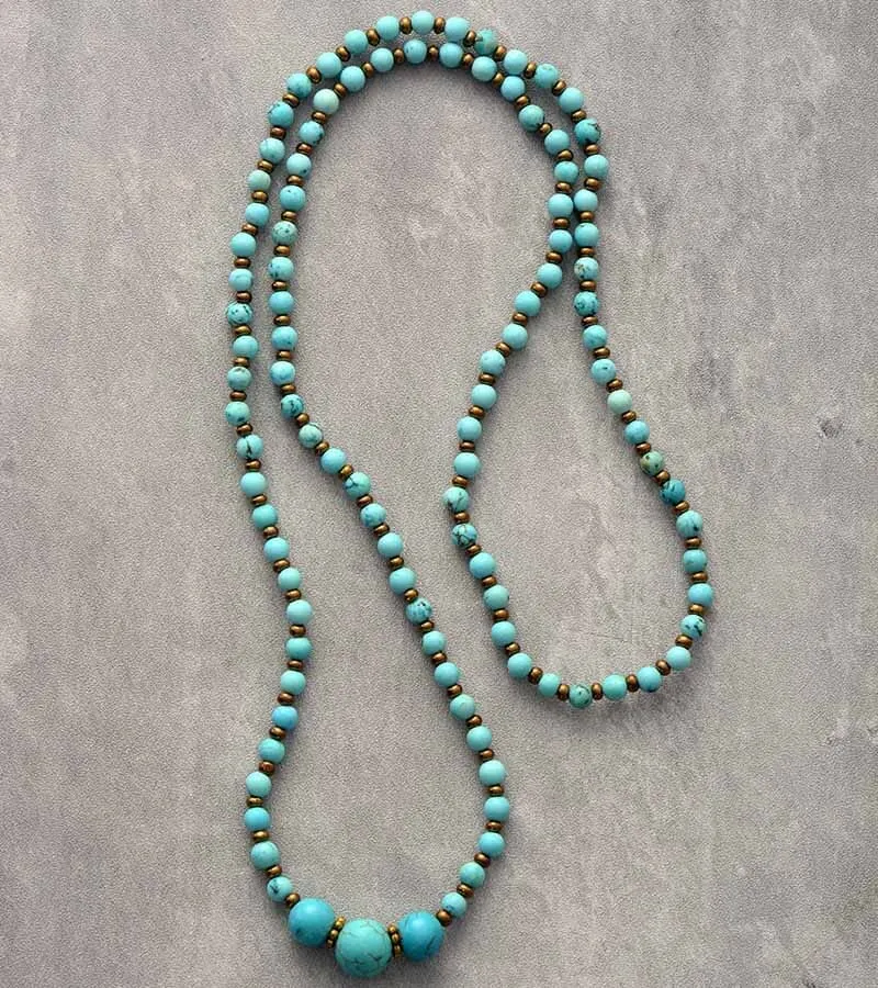 Classic Turquoises Stones Beaded Elastic Strands Necklace