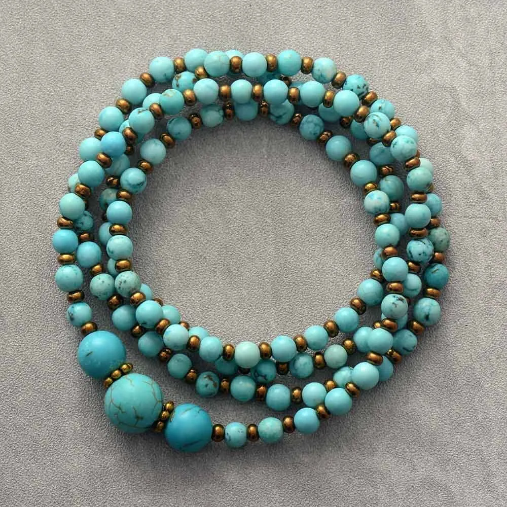 Classic Turquoises Stones Beaded Elastic Strands Necklace