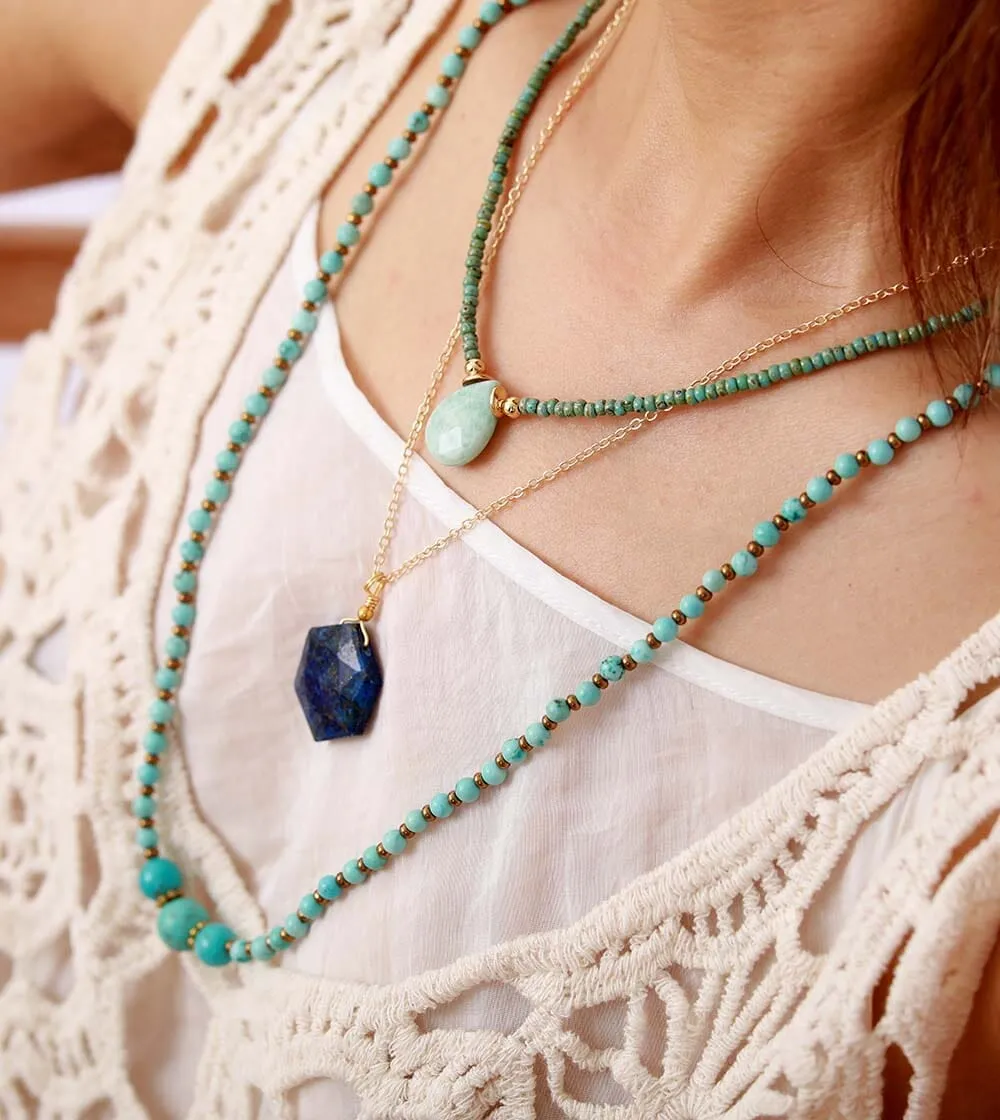 Classic Turquoises Stones Beaded Elastic Strands Necklace