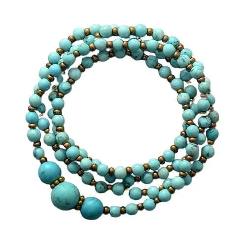 Classic Turquoises Stones Beaded Elastic Strands Necklace