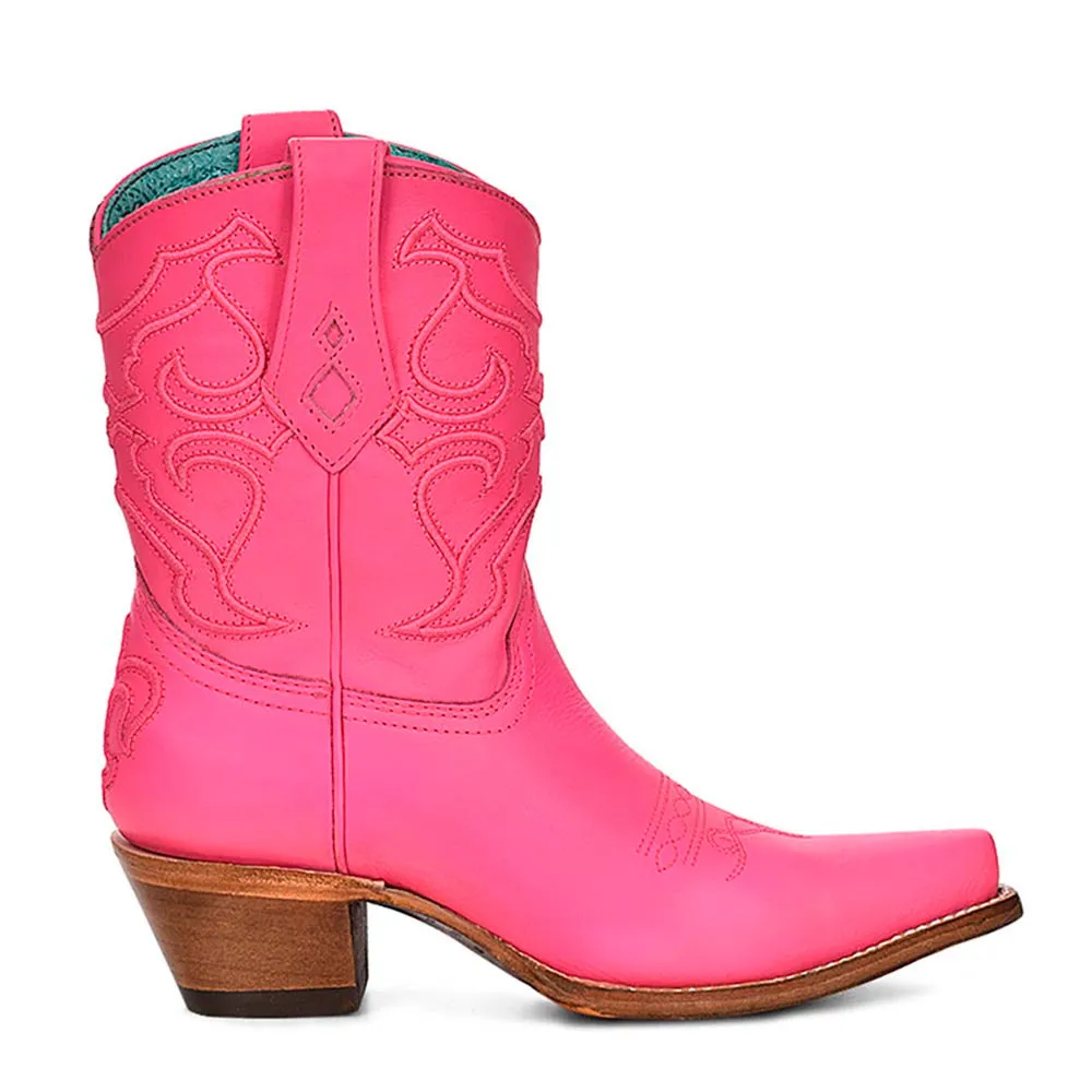 Corral Hot Pink Embroidered Cowhide Booties