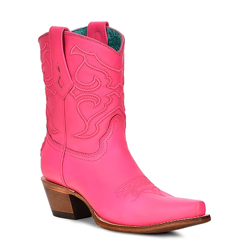 Corral Hot Pink Embroidered Cowhide Booties