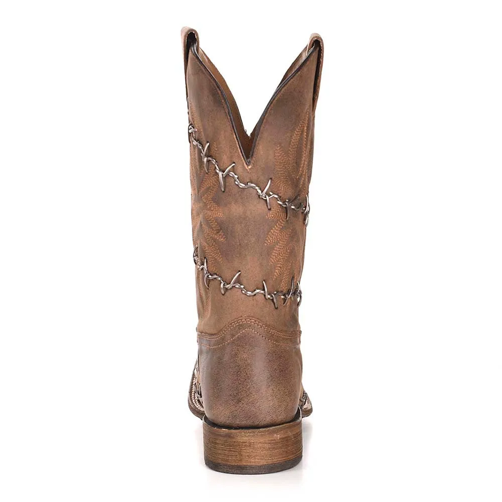 Corral Men's Barbed Wire Design Square Toe Brown Woven Boots