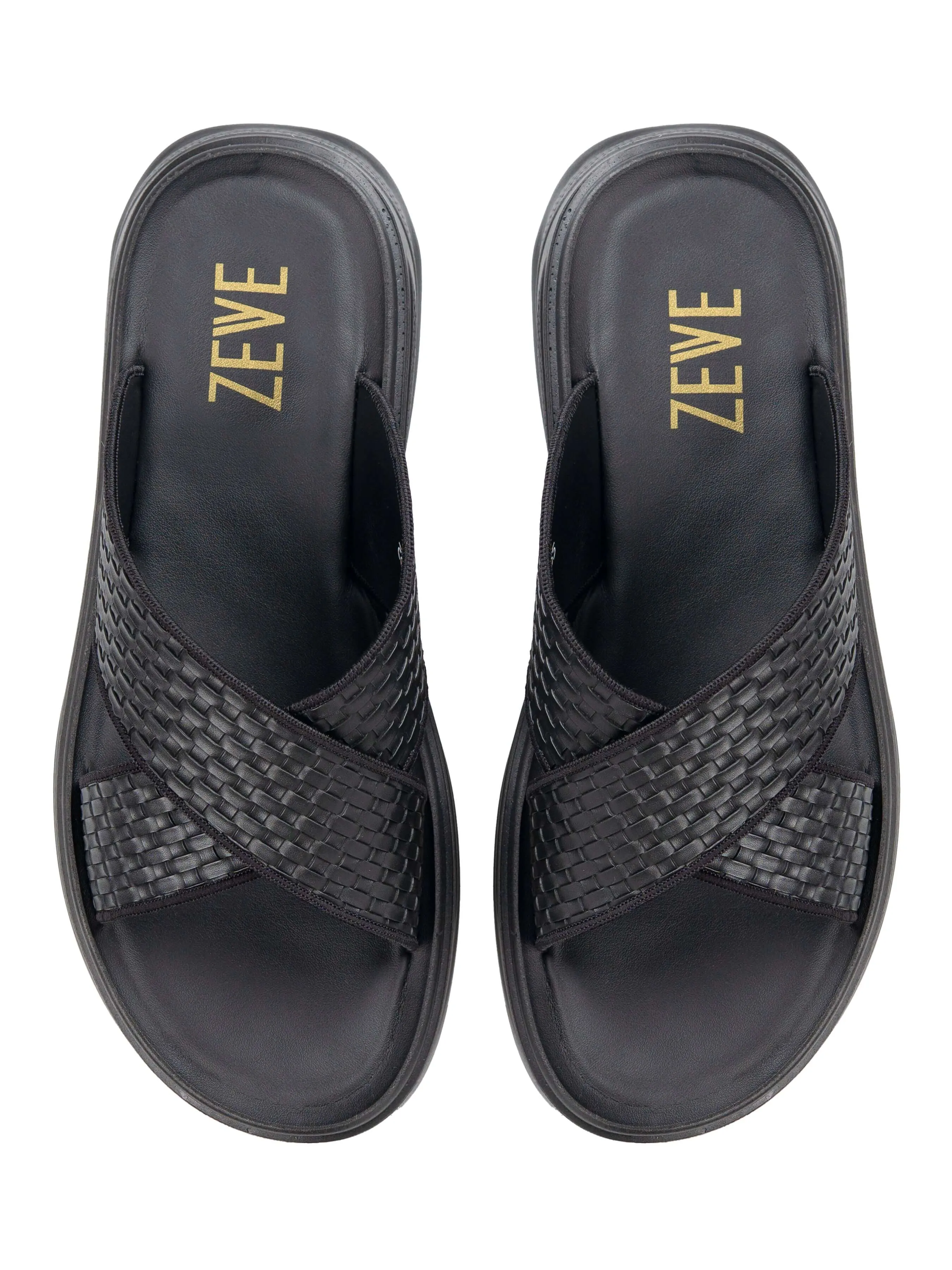 Cross Strap Sandal - Black Woven (Cloud Sole)