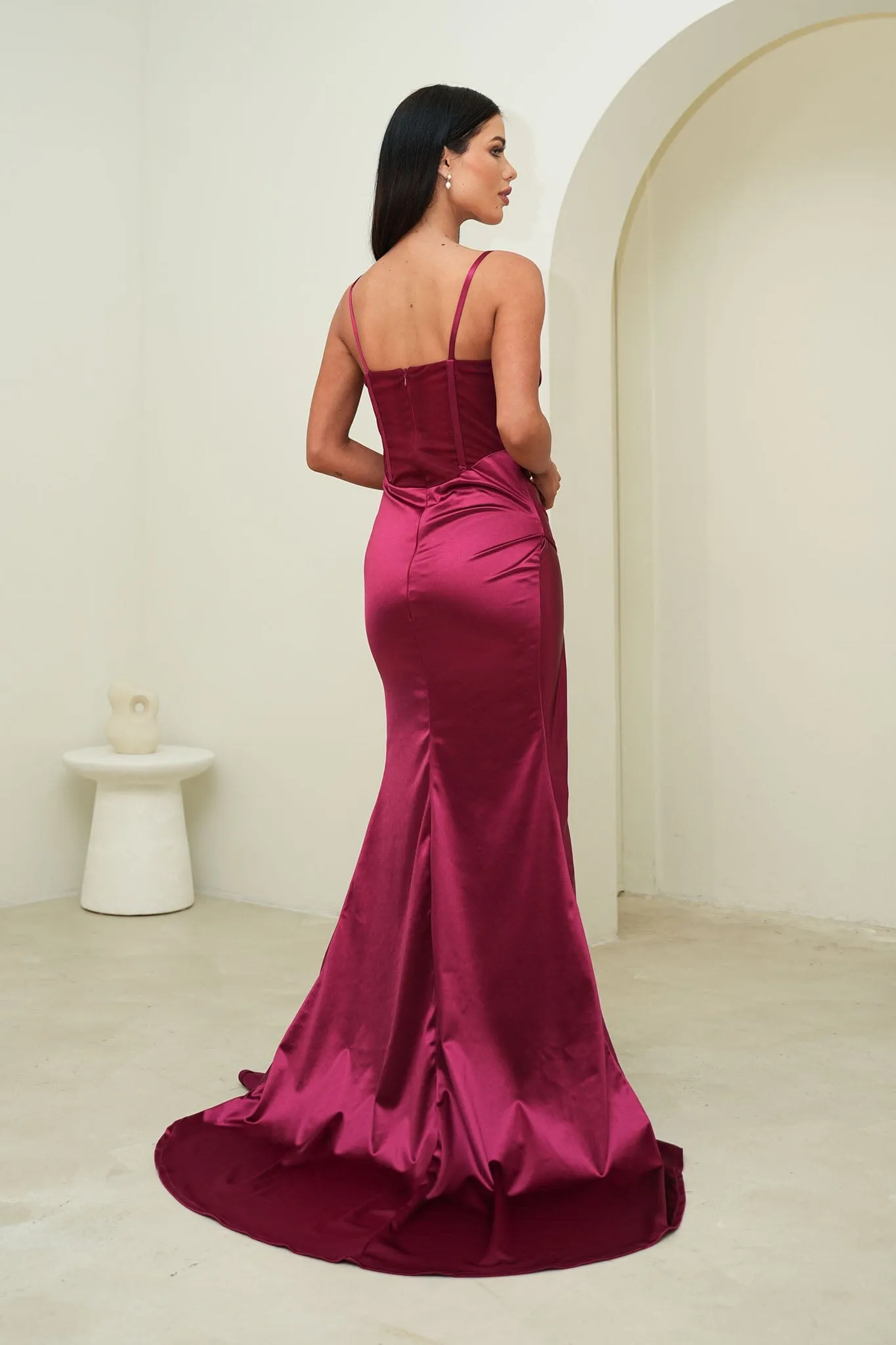 CRYSTAL Corset Gown - Burgundy