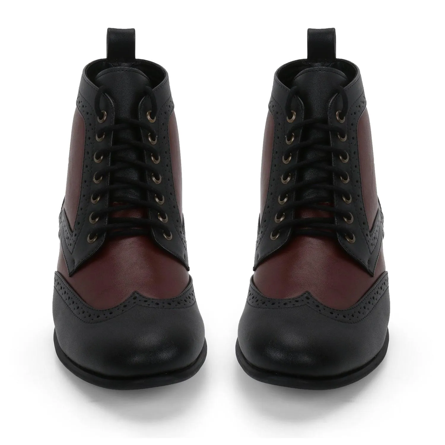 Dayton Black/Maroon Brogue Boots