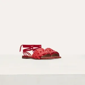 Flat Sandals With Studs - Red