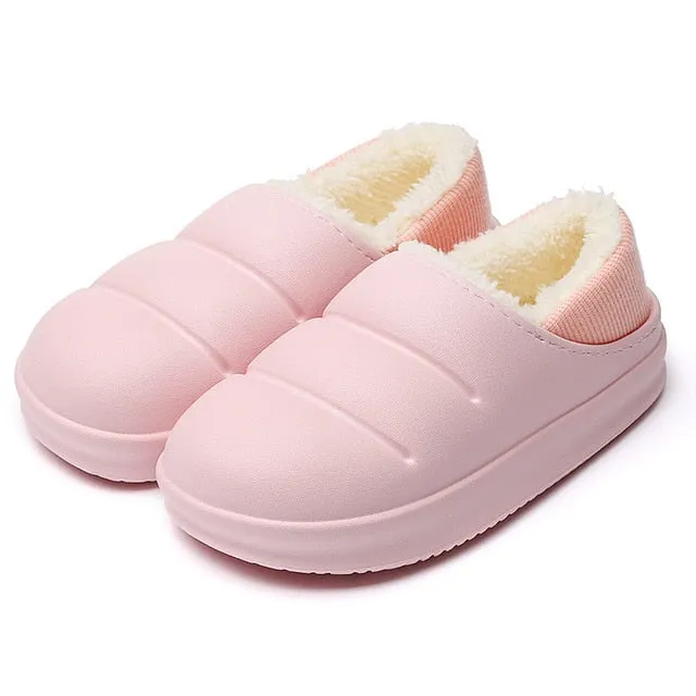 Groovywish Winter Women Fur Slippers Waterproof Warm Plush Indoor Home