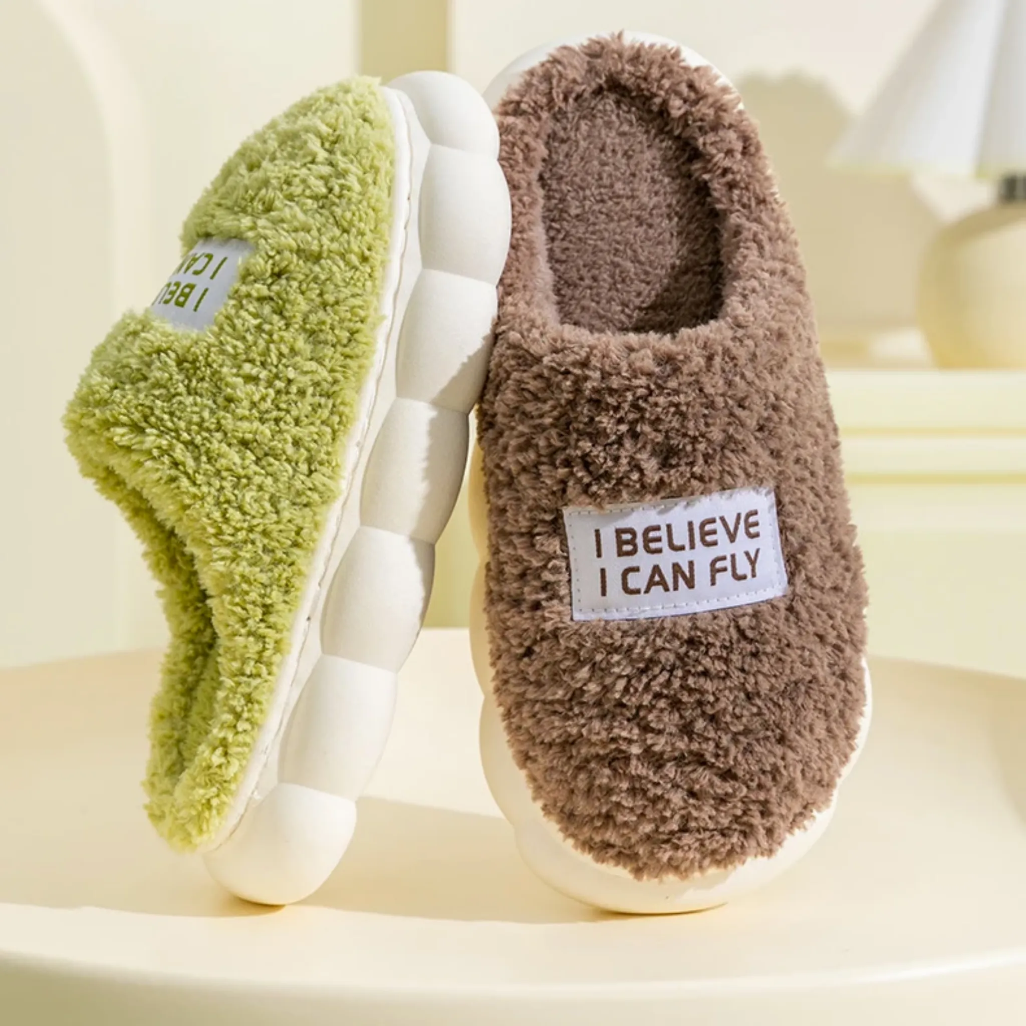 GRW Women Slippers Warm Non-slip Slip On Arch-support Fluffy Home