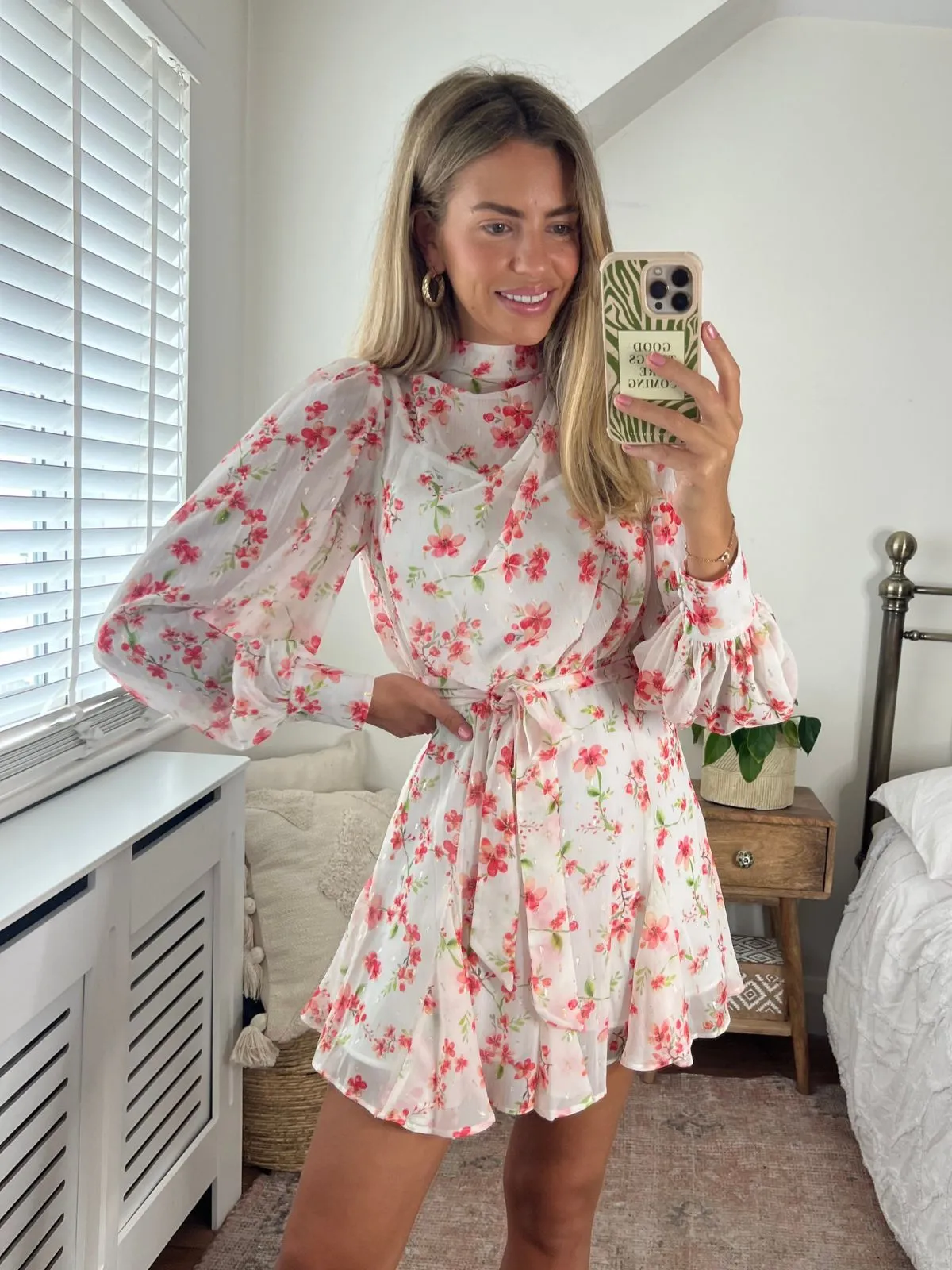 Holly Godet Skirt Mini Dress / White Floral