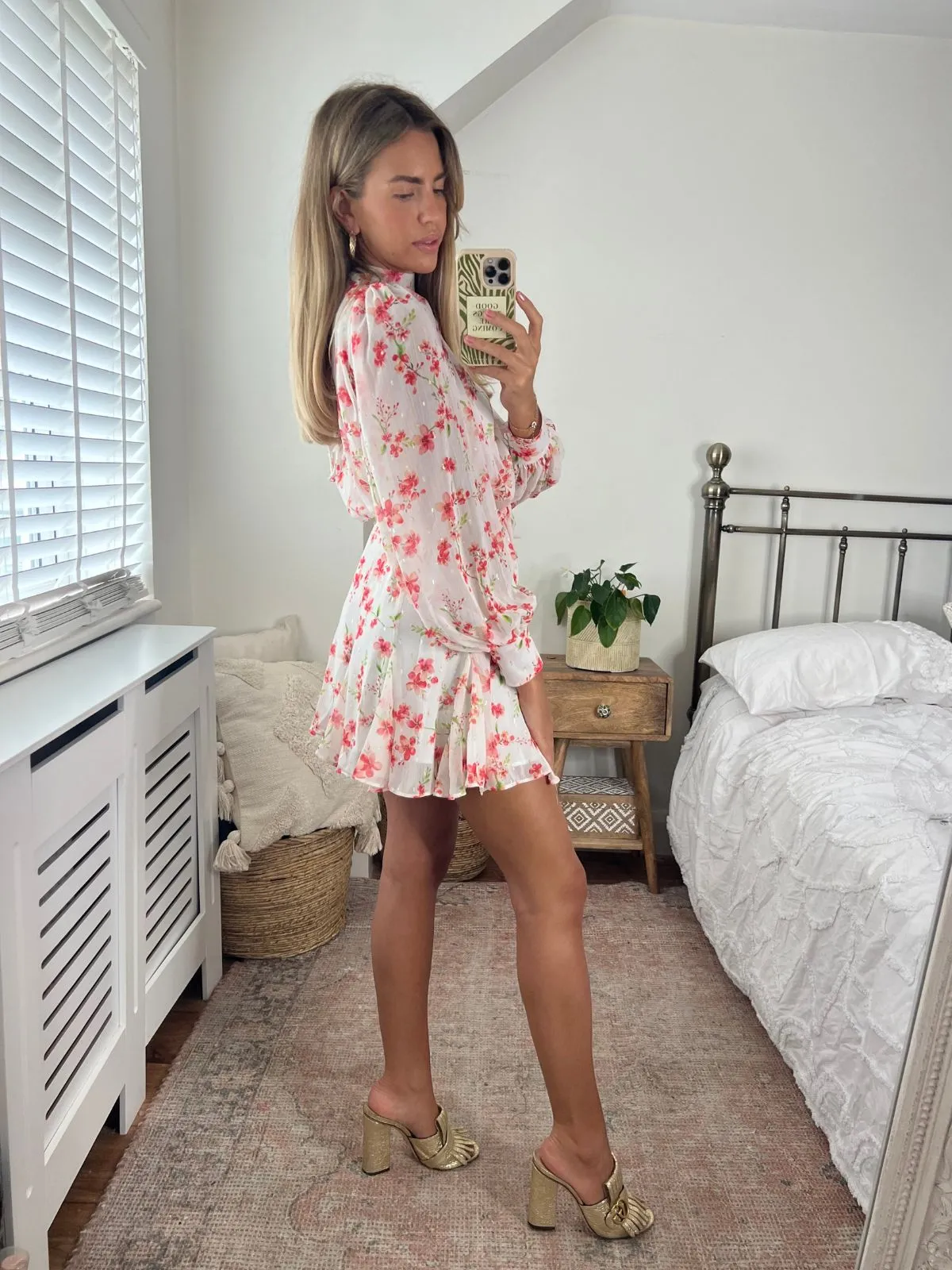 Holly Godet Skirt Mini Dress / White Floral