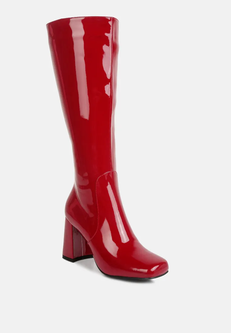 Hypnotize Patent Pu Block Heeled Calf Boots