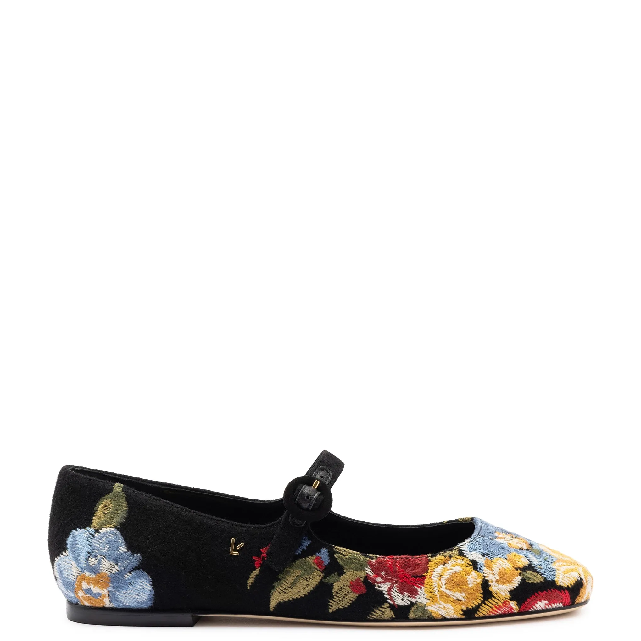 Larroudé x Markarian Flat In Floral Wool and Black Embroidery