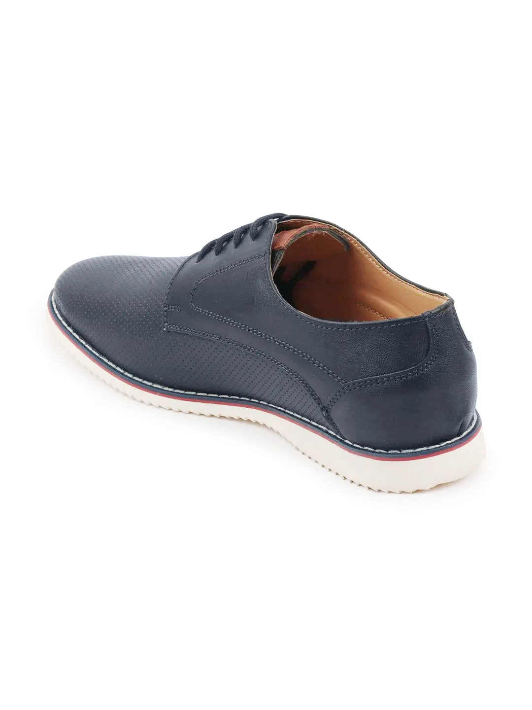 Men Blue Welted Casual Lace Up Shoes