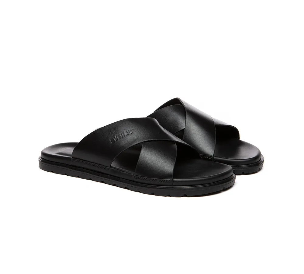 Men Leather Crossover Slip-on Ultra Soft Summer Slides Wyatt