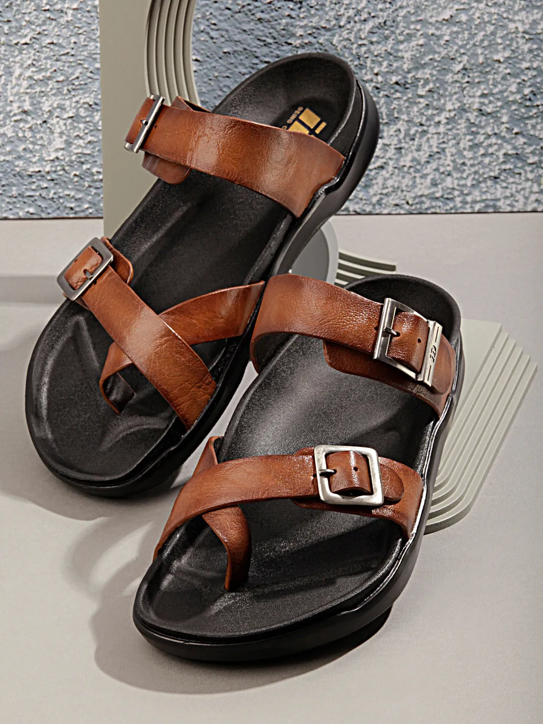 Tan Mens Leather Sandal / Slipper - stylish, comfortable, and durable - ID4223.