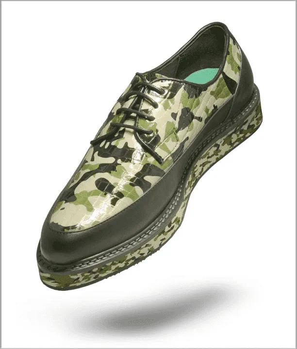 Mens' Fashion Shoes, Camo Green Leather-Casual-Men