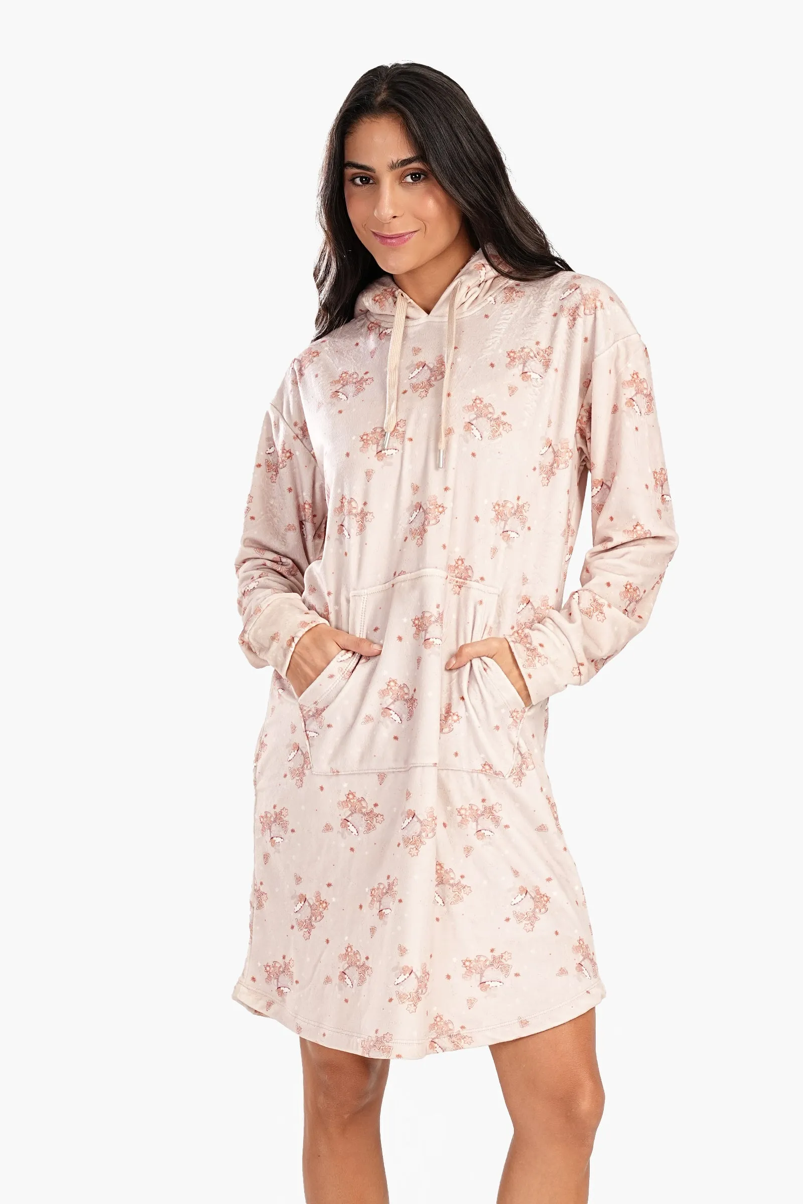 Printed Velvet Short Nighgown