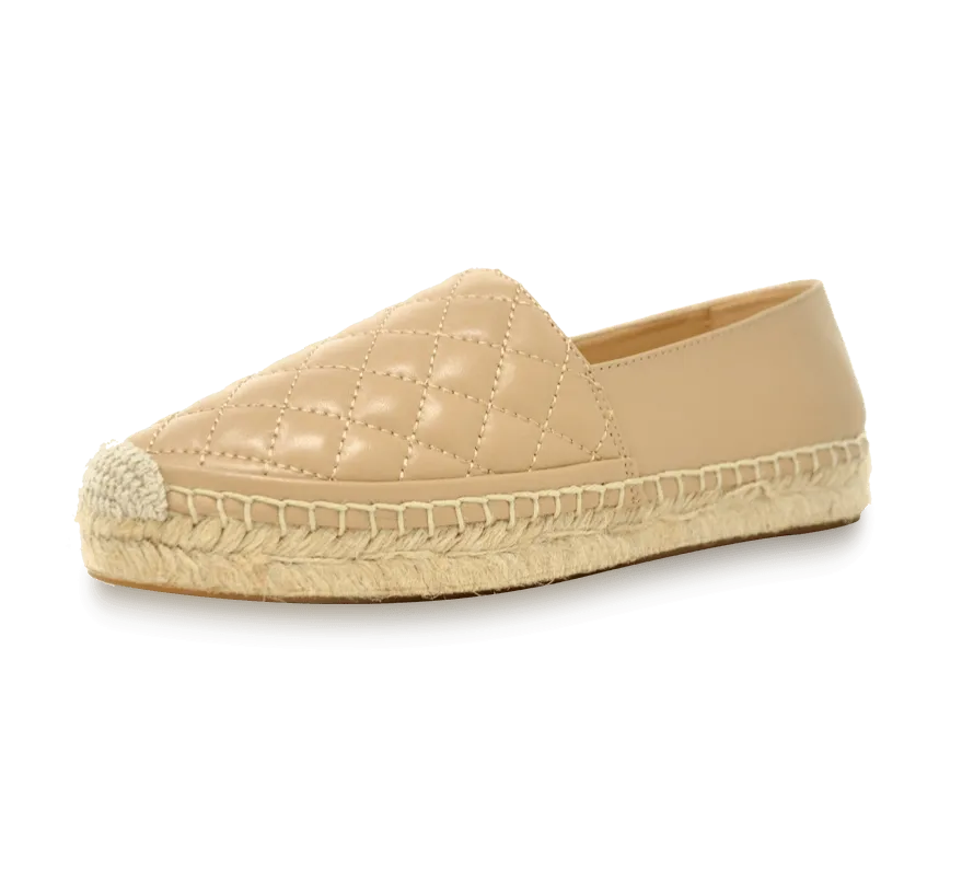 Quilted Leather Espadrille Slip-On Flats