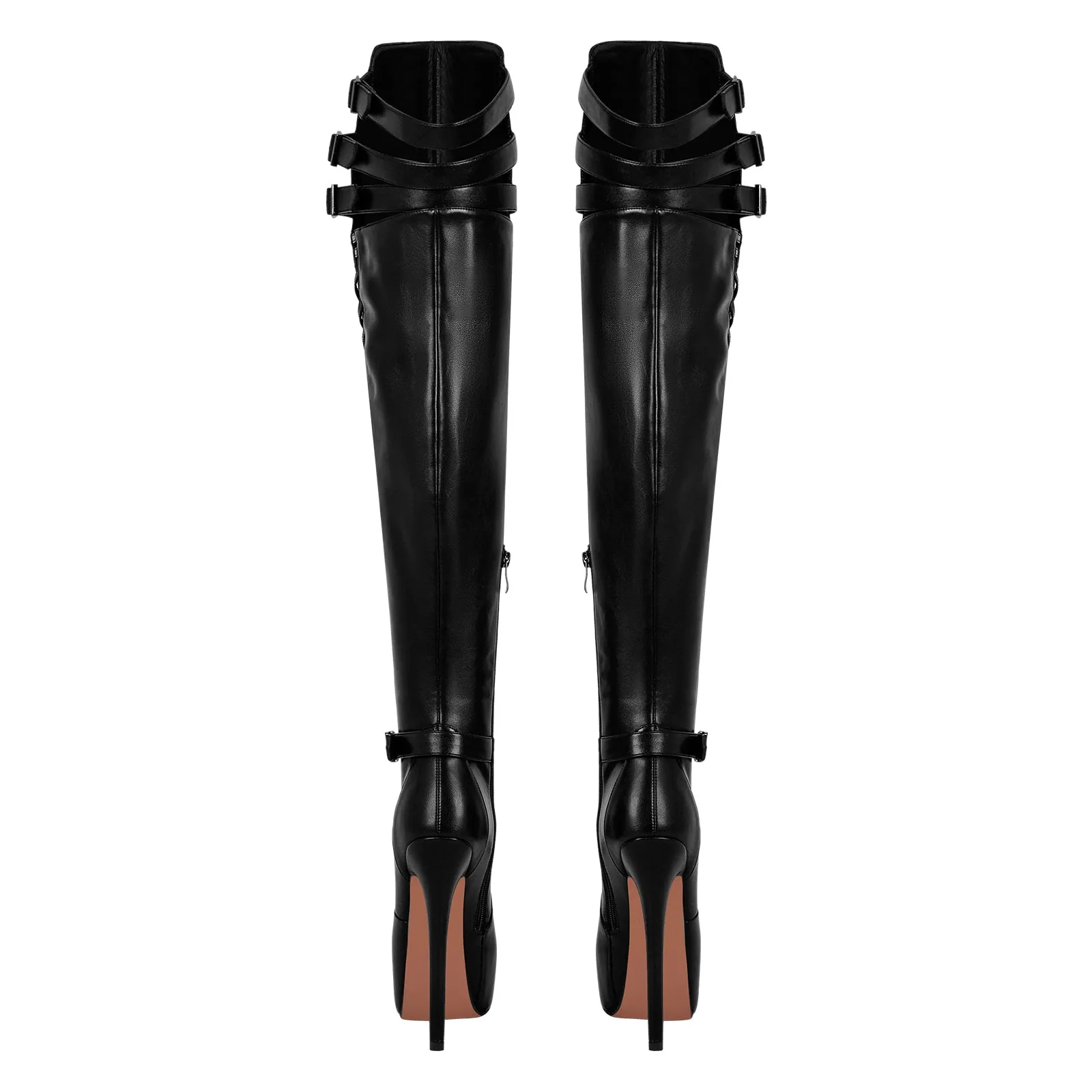 Round Toe Stiletto Platform Over The Knee Buckle Boots