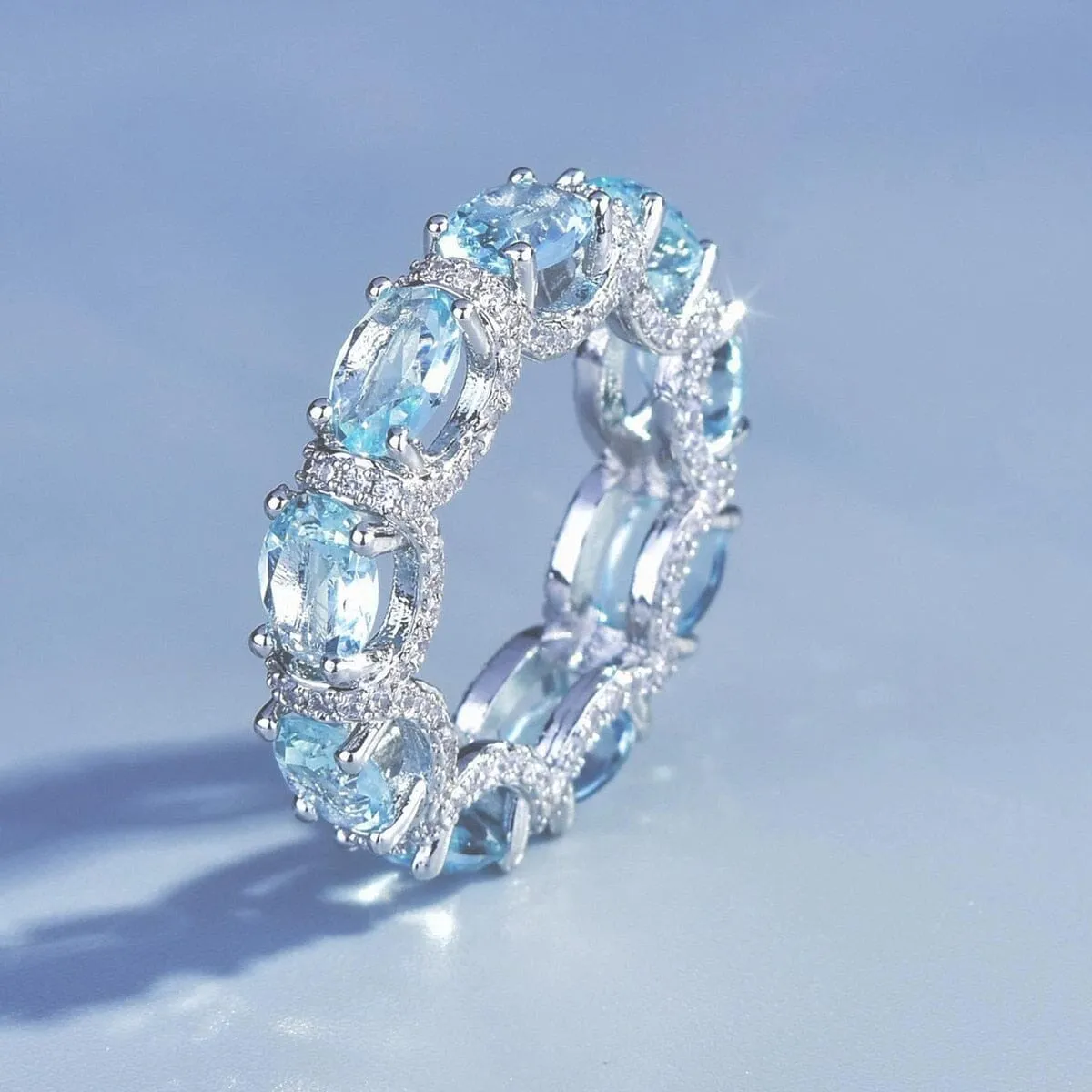 Sea Blue Crystal Promise Ring