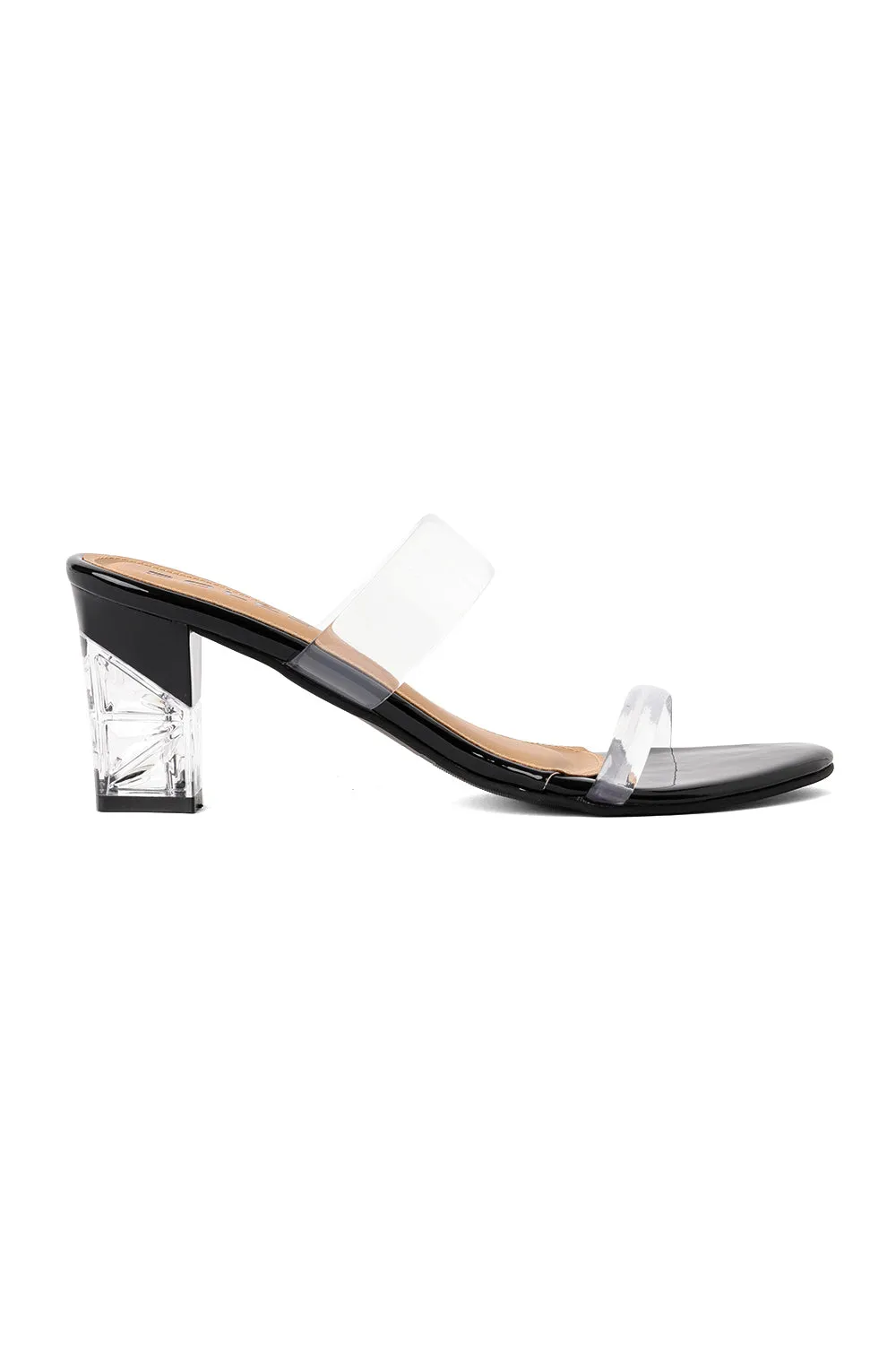 SOLES Transparent Double Strap Crystal Heels