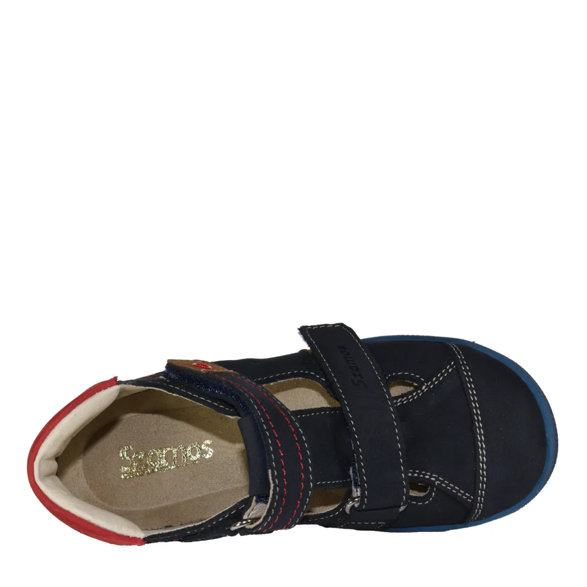 Szamos kid boy sandals in dark blue color and race car pattern with double velcro strap toddler/little kid size