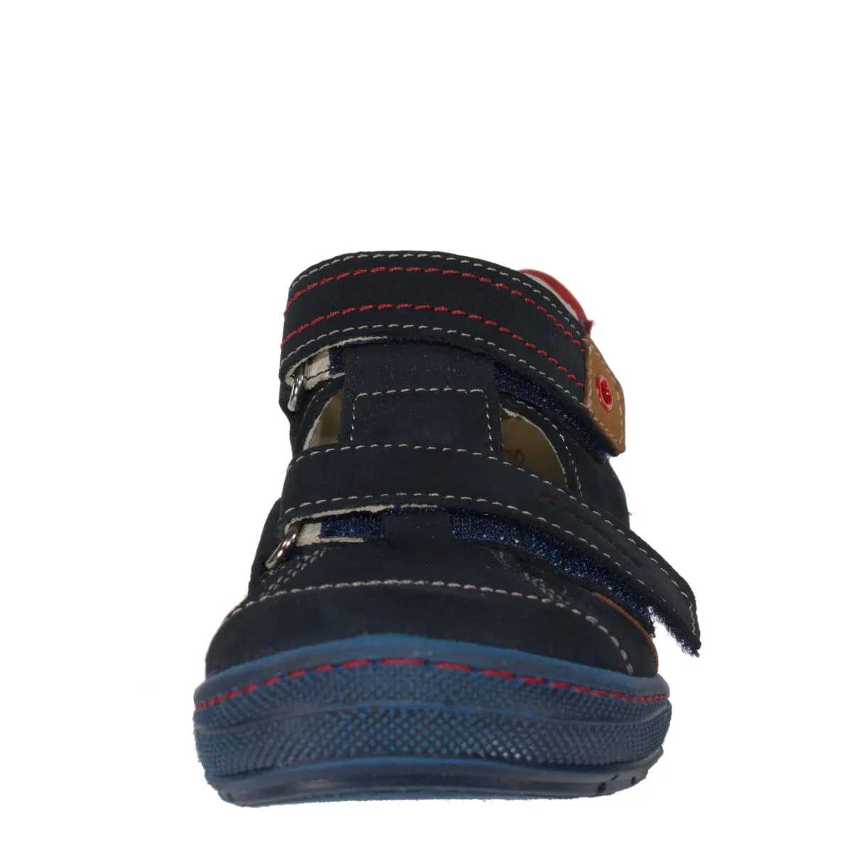 Szamos kid boy sandals in dark blue color and race car pattern with double velcro strap toddler/little kid size