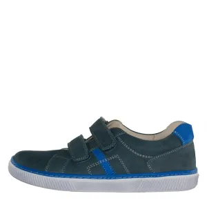 Szamos Kid Boy Sneakers In Dark Grey And Blue Color With Double Velcro Strap - Made In Europe