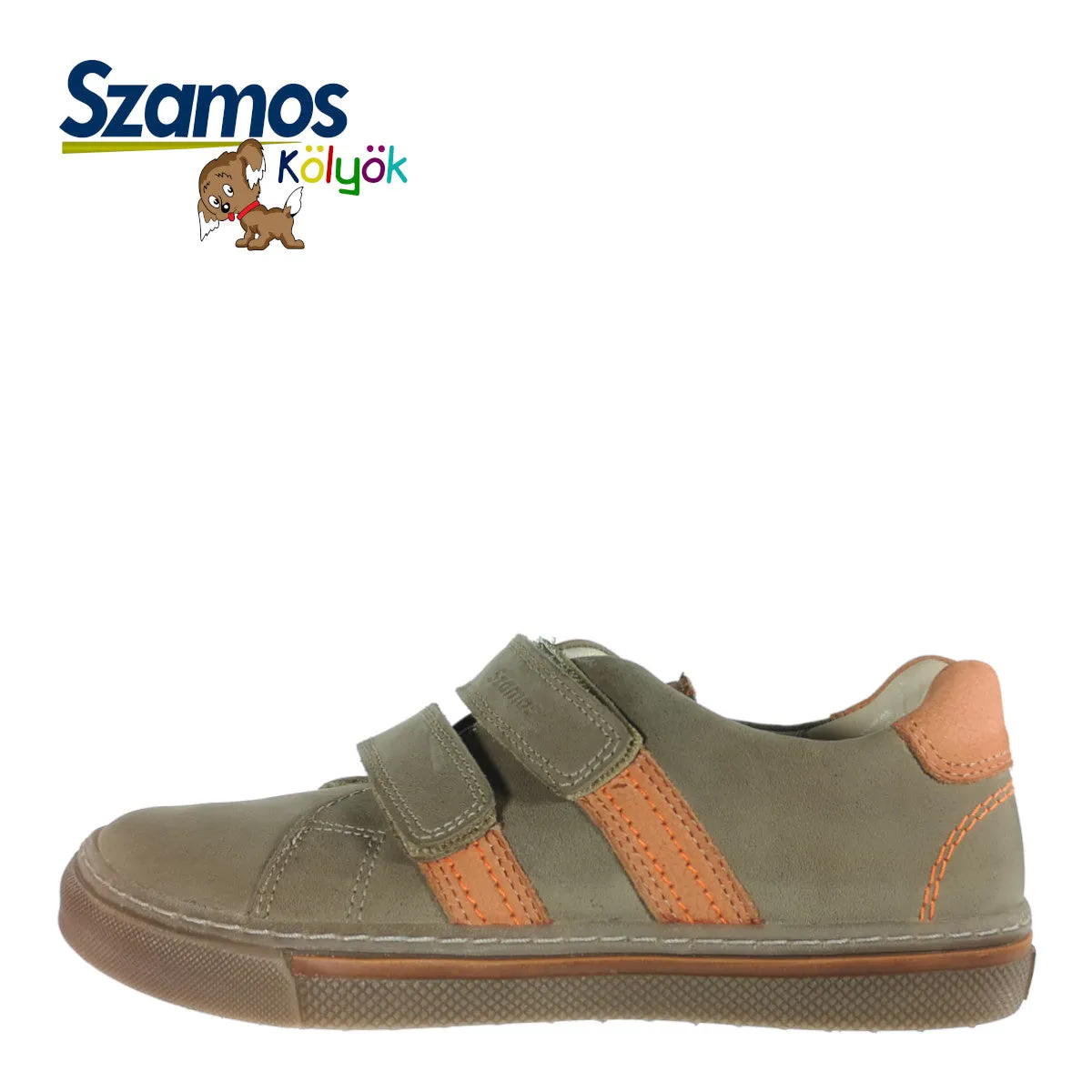 Szamos kid boy sneakers in light brown color with orange detail and double velcro strap big kid size