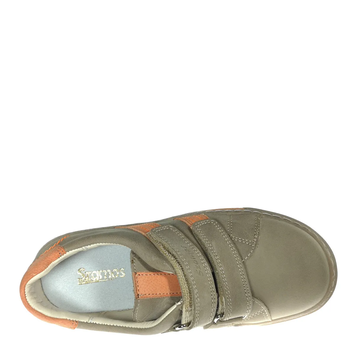 Szamos kid boy sneakers in light brown color with orange detail and double velcro strap big kid size