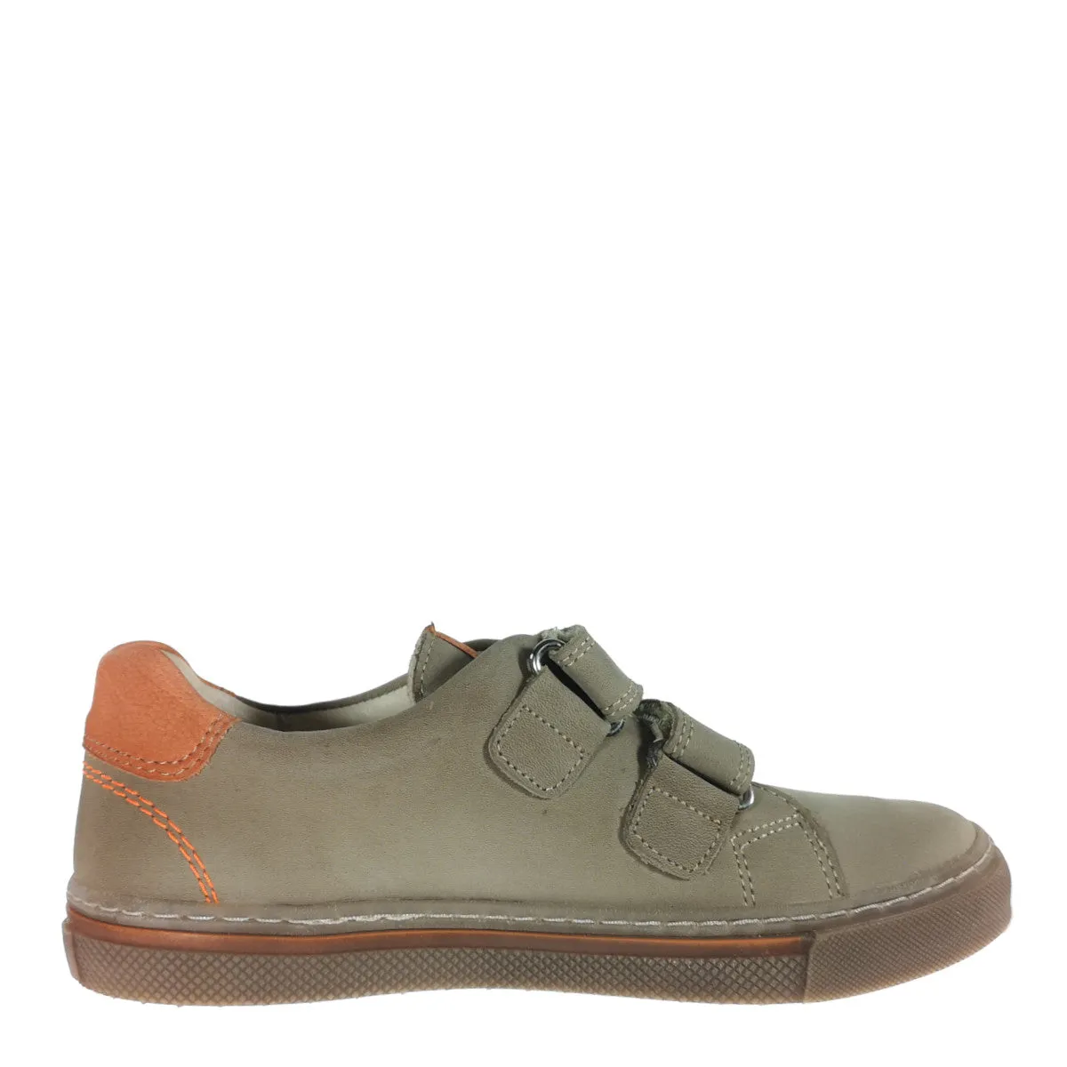 Szamos kid boy sneakers in light brown color with orange detail and double velcro strap big kid size