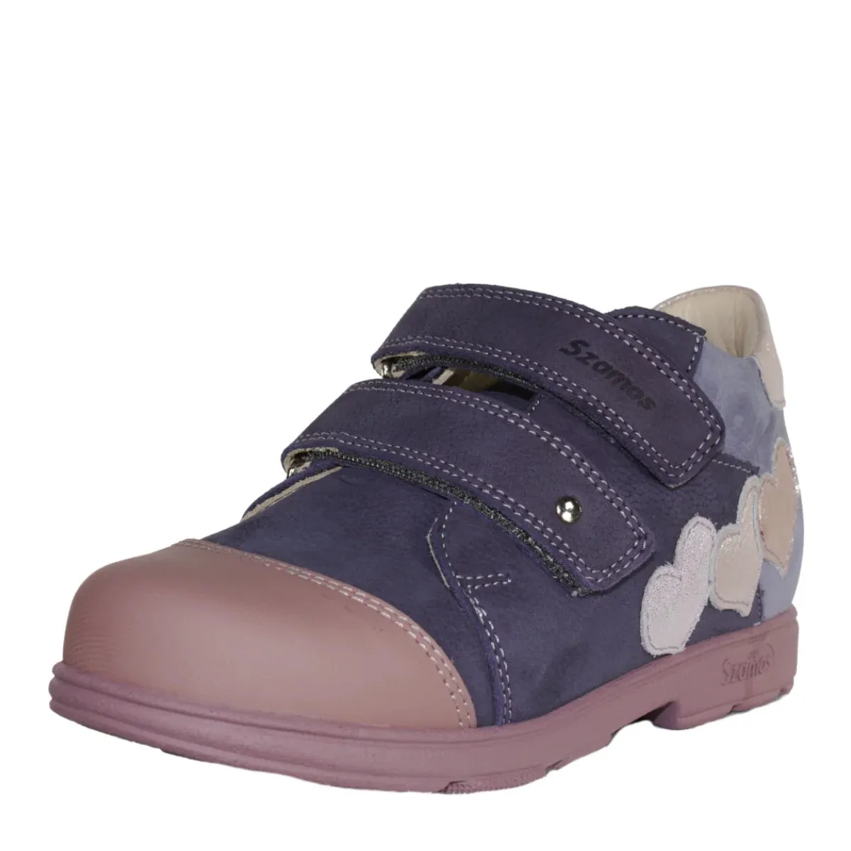 Szamos Kid Girl Supinated Sneakers Light Purple With Pink Toe Cap And Heart Decor - Made In Europe