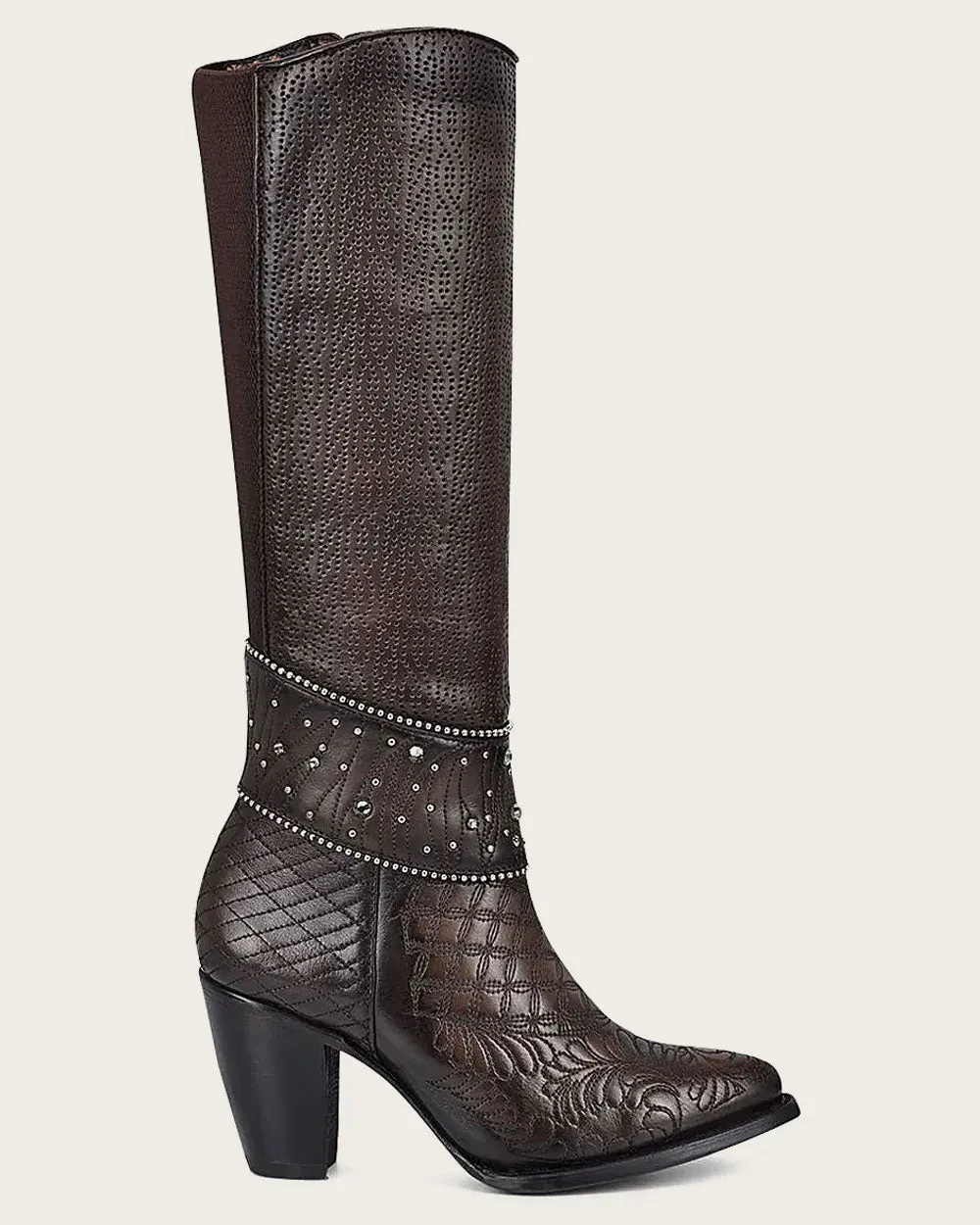 Tall brown boot with crystals