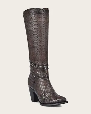 Tall brown boot with crystals