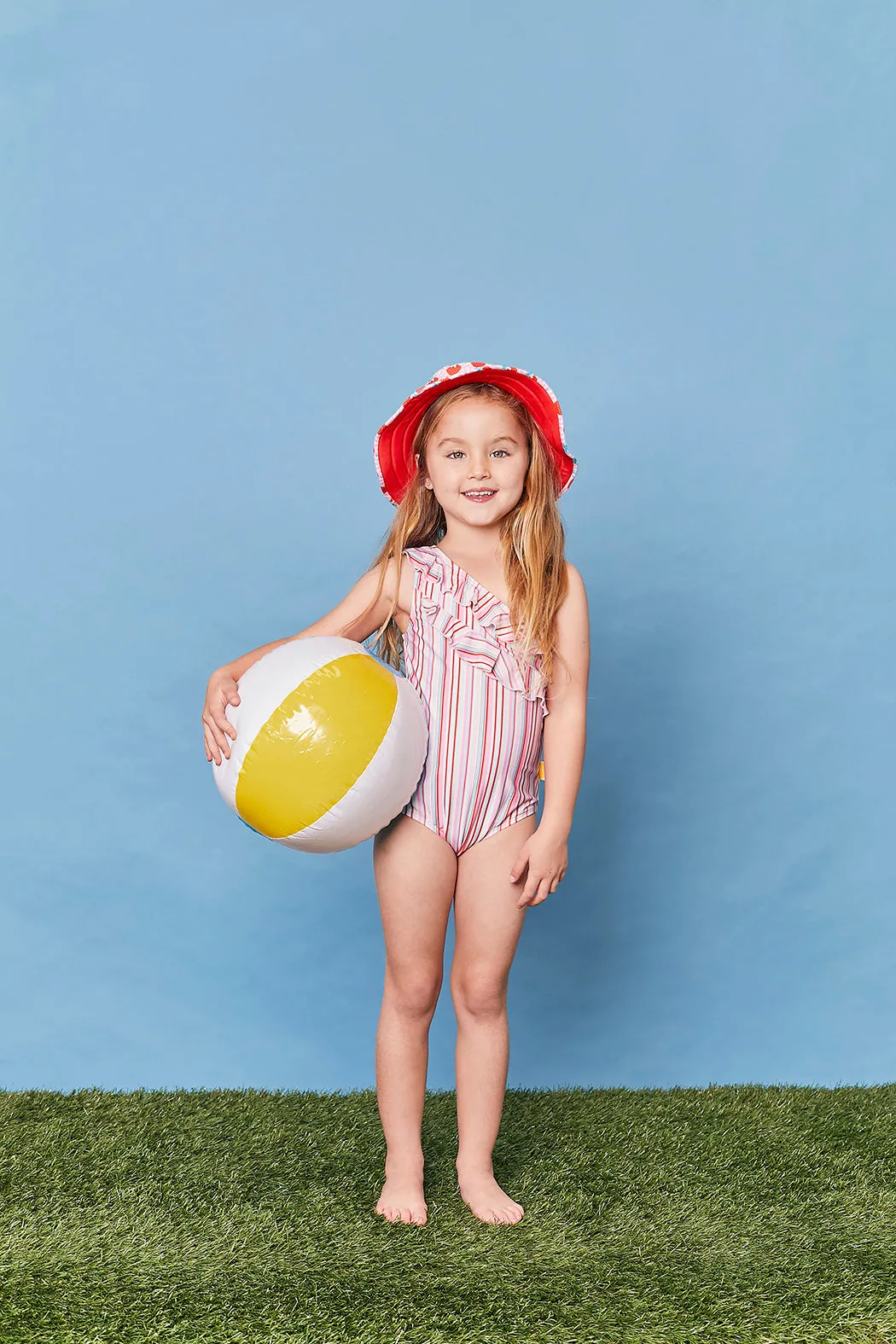 Tyoub One-shoulder One-Piece Eco Swimsuit Gelato Stripe Girls