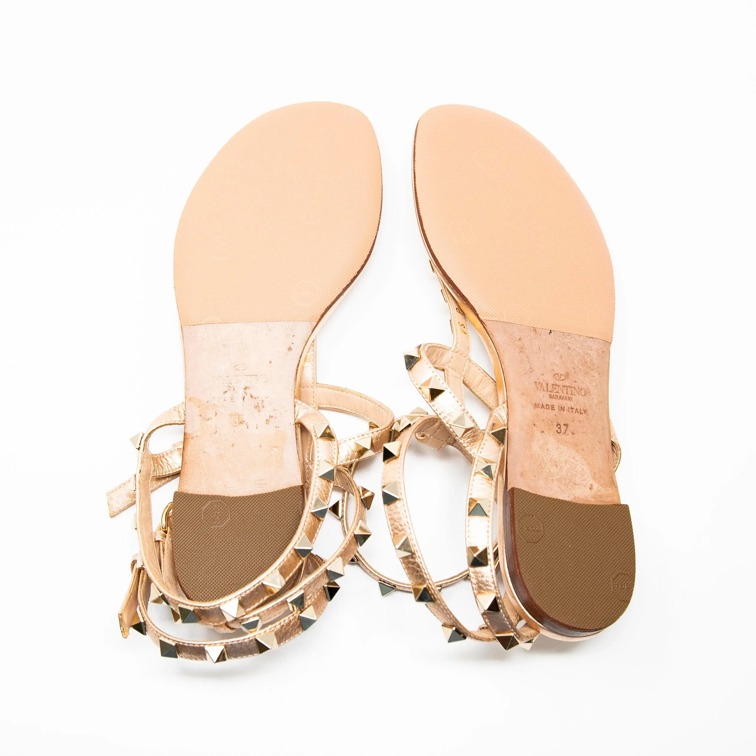 Valentino Rose Gold Rockstud Sandals 37